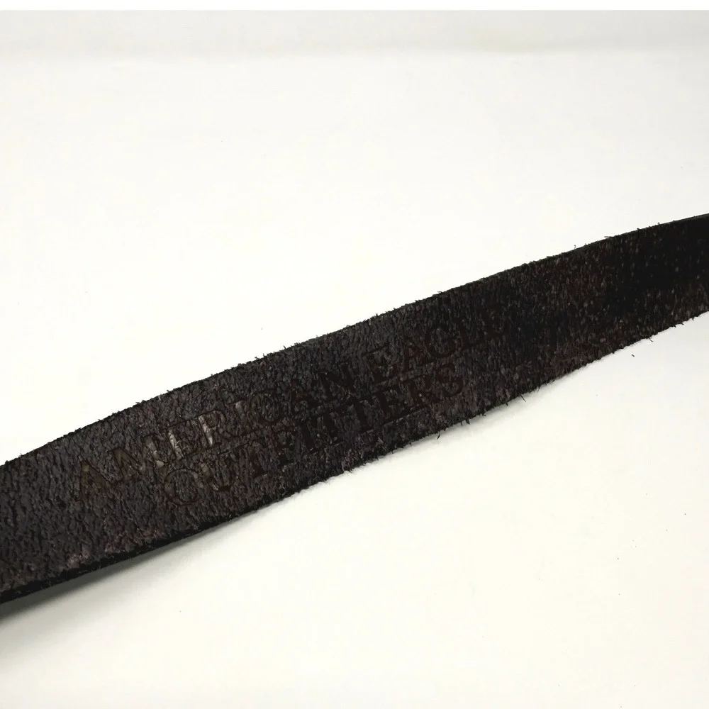 American Eagle Belt Mens 37 Black Leather Buckle VTG Rugged Eagle‎ Logo Y2K